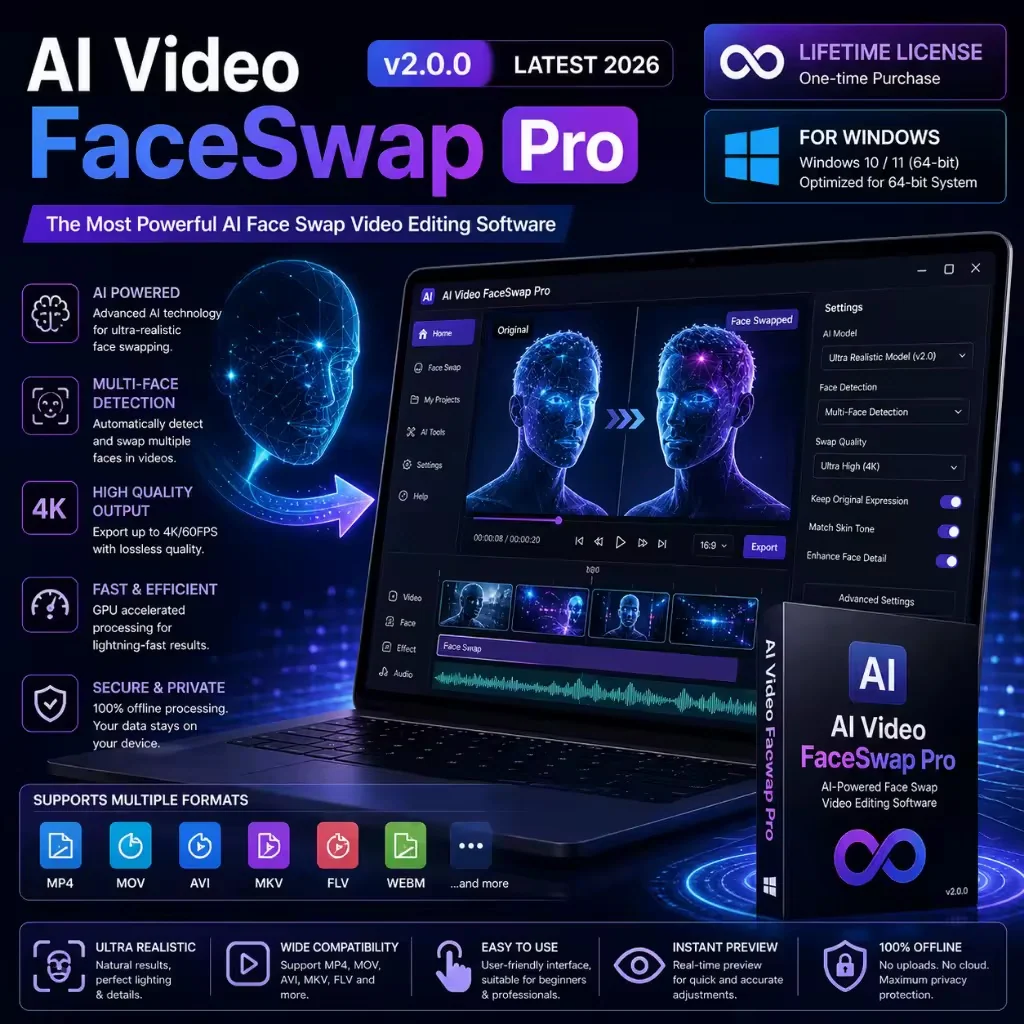 AI Video FaceSwap Pro v2.0.0 Latest 2026 Lifetime For Windows AI Face Swap Video Editing Software